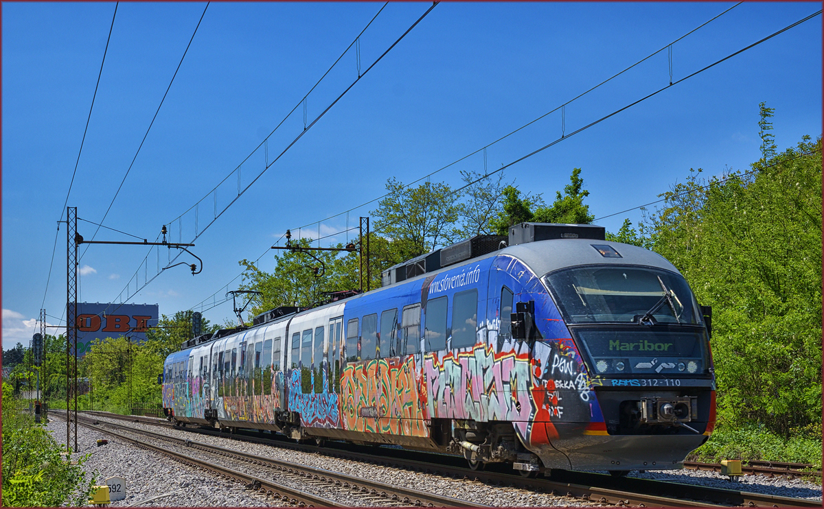 SŽ 312-110 fährt durch Maribor-Tabor Richtung Maribor HBF. /10.5.2017