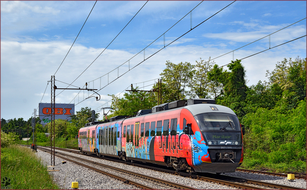 SŽ 312-115 fährt durch Maribor-Tabor Richtung Maribor HBF. /19.5.2016