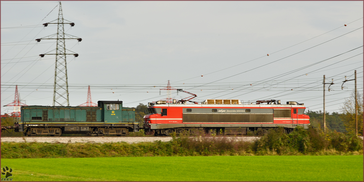 SŽ 363-009+642-188 ziehen Güterzug durch Bohova Richtung Pragersko. /15.10.2014