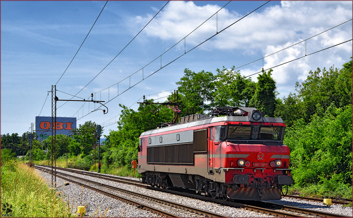 SŽ 363-027 fährt als Lokzug durch Maribor-Tabor Richtung Maribor HBF. /8.6.2016