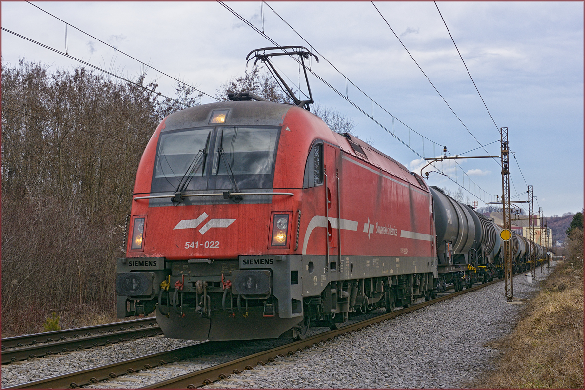 SŽ 541-022 zieht Kesselzug durch Maribor-Tabor Richtung Süden. /21.1.2021