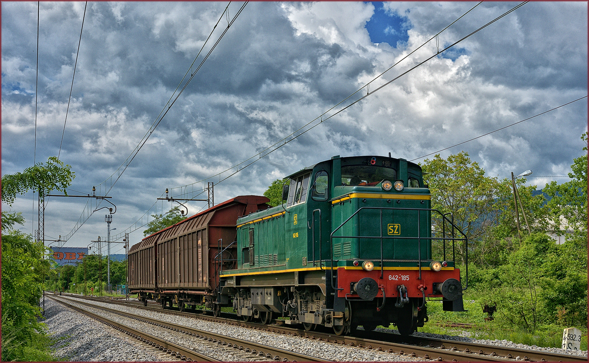 SŽ 642-185 zieht Güterzug durch Maribor-Tabor Richtung Maribor HBF. /18.5.2018