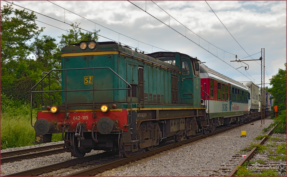 SŽ 642-185 zieht LkWzug durch Maribor-Tabor Richtung Norden. /31.5.2014