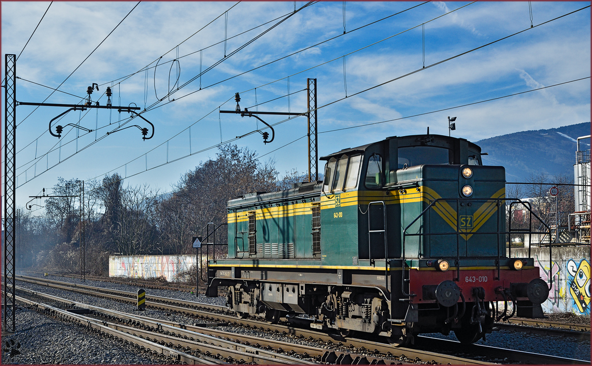 SŽ 643-010 fährt als Lokzug durch Maribor-Tabor Richtung Studenci. /27.1.2016