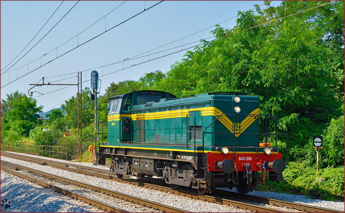 SŽ 643-010fährt als Lokzug durch Maribor-Tabor Richtung Maribor HBF. /18.7.2014