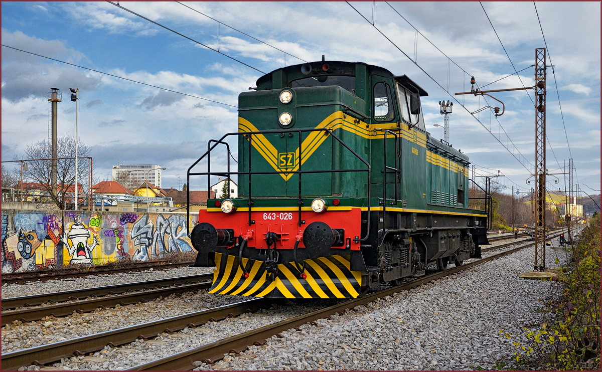 SŽ 643-026 fährt als Lokzug durch Maribor-Tabor Richtung Tezno VBF. /21.11.2016