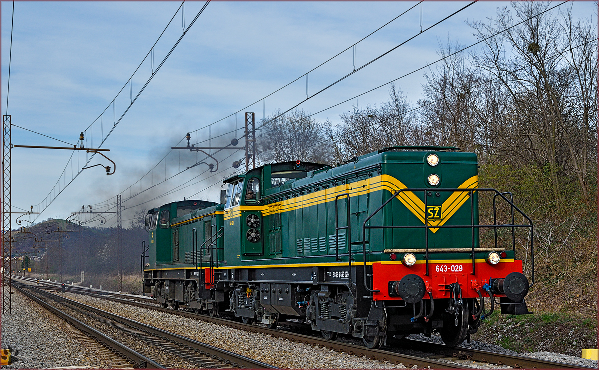SŽ 643-029 zieht 642-200 durch Maribor-Tabor Richtung Tezno VBF. /31.3.2016