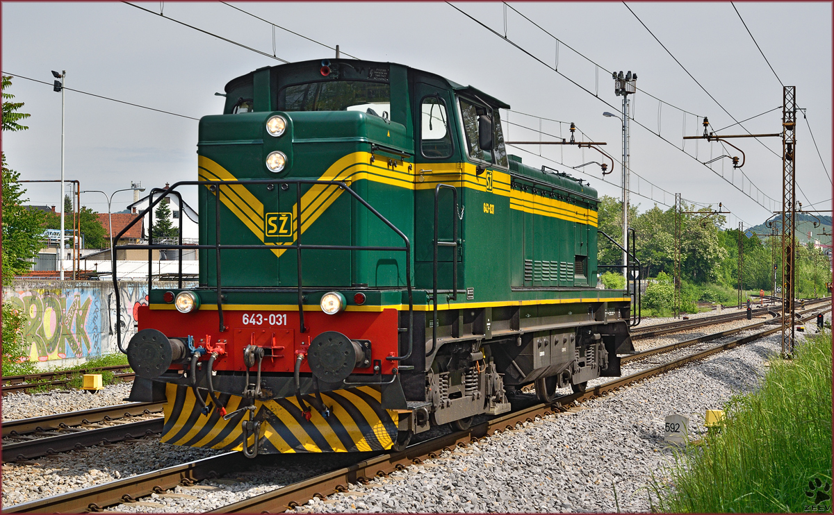 SŽ 643-031 fährt als Lokzug durch Maribor-Tabor Richtung Tezno VBF. /13.5.2015