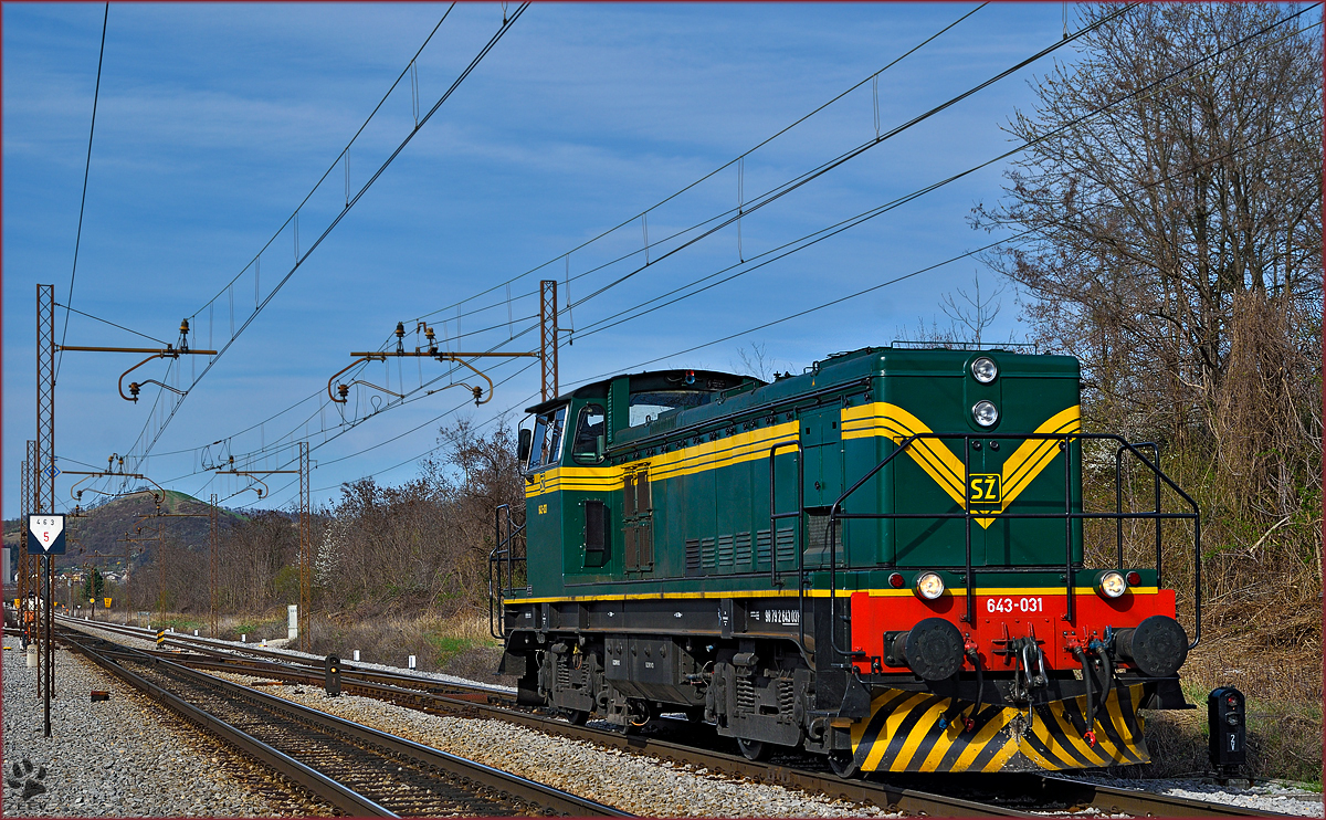SŽ 643-031 fährt als Lokzug durch Maribor-Tabor Richtung Tezno VBF. /31.3.2016