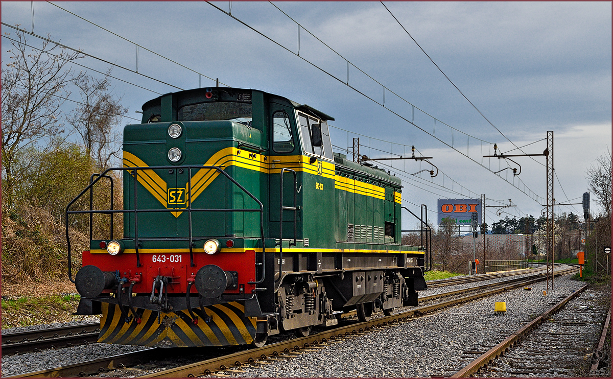 SŽ 643-031 fährt als Lokzug durch Maribor-Tabor Richtung Maribor HBF. /31.3.2016