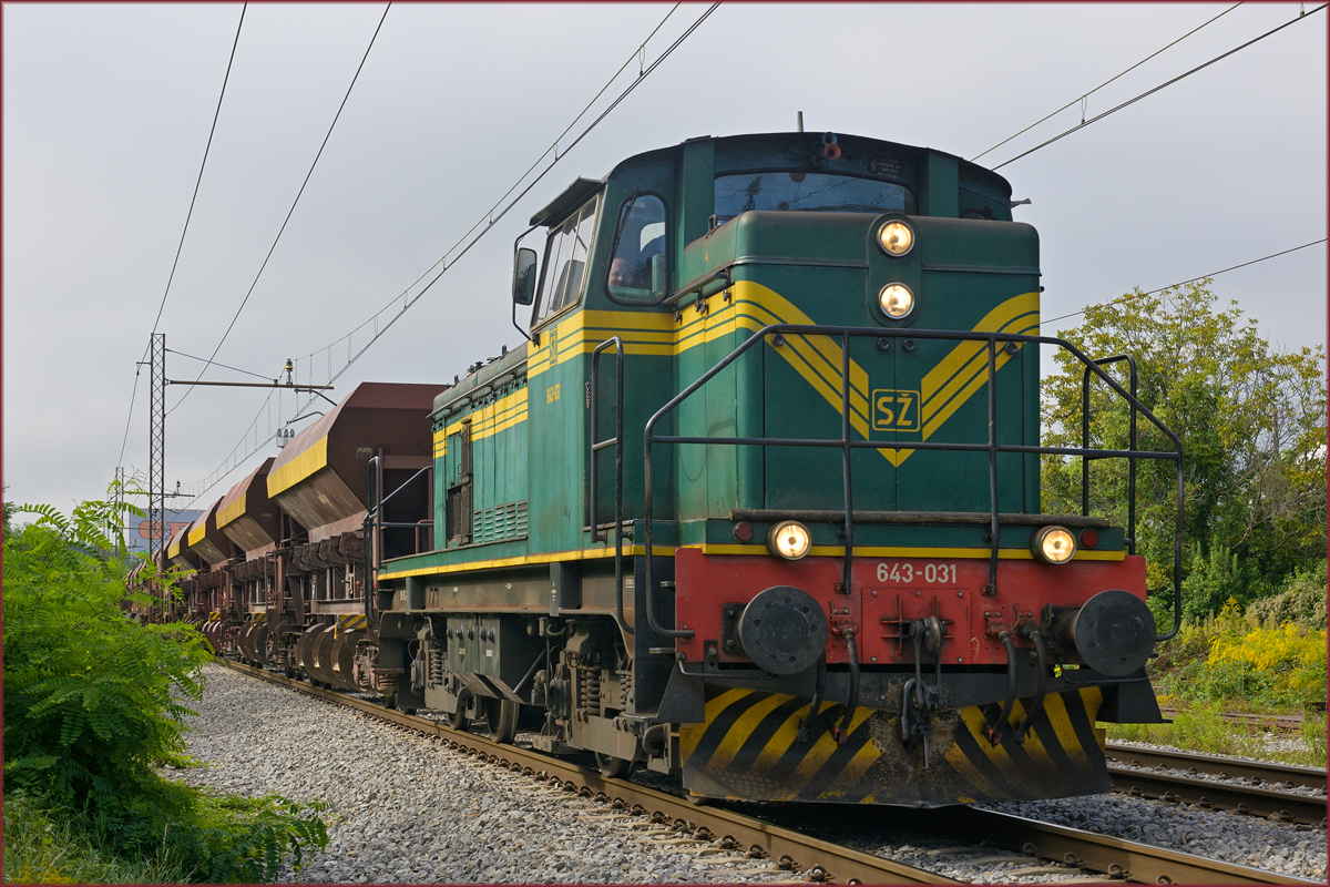 SŽ 643-031 zieht Güterzug durch Maribor-Tabor Richtung Norden. /10.9.2019