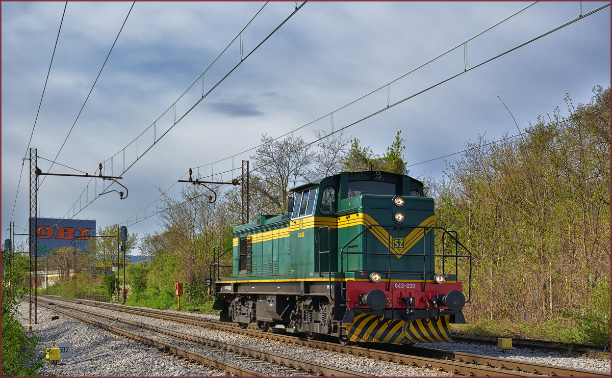 SŽ 643-032 fährt als Lokzug durch Maribor-Tabor Richtung Studenci. /7.4.2017