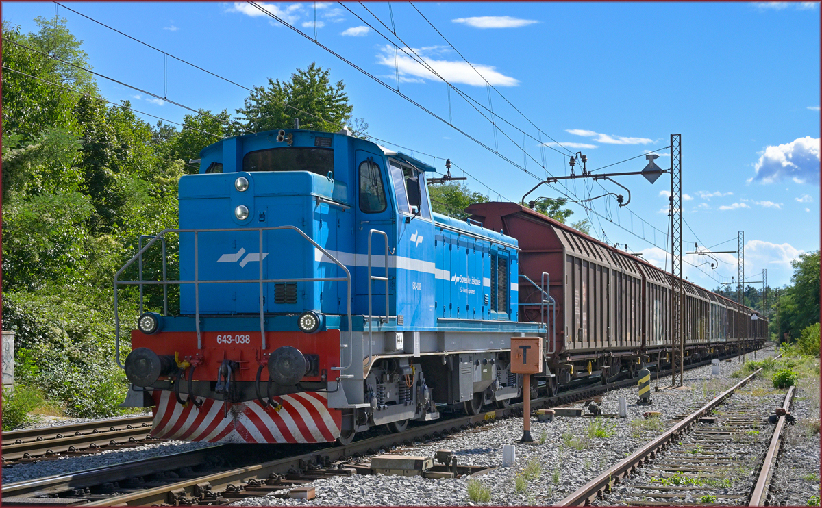 SŽ 643-038 zieht Güterzug durch Maribor-Tabor Richtung Maribor HBF. /31.8.2021