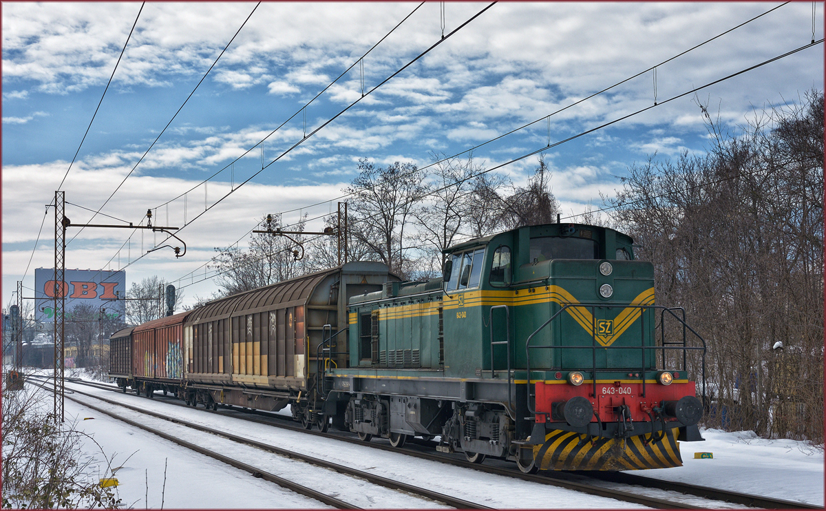 SŽ 643-040 zieht Güterzug durch Maribor-Tabor Richtung Maribor HBF. /7.3.2018