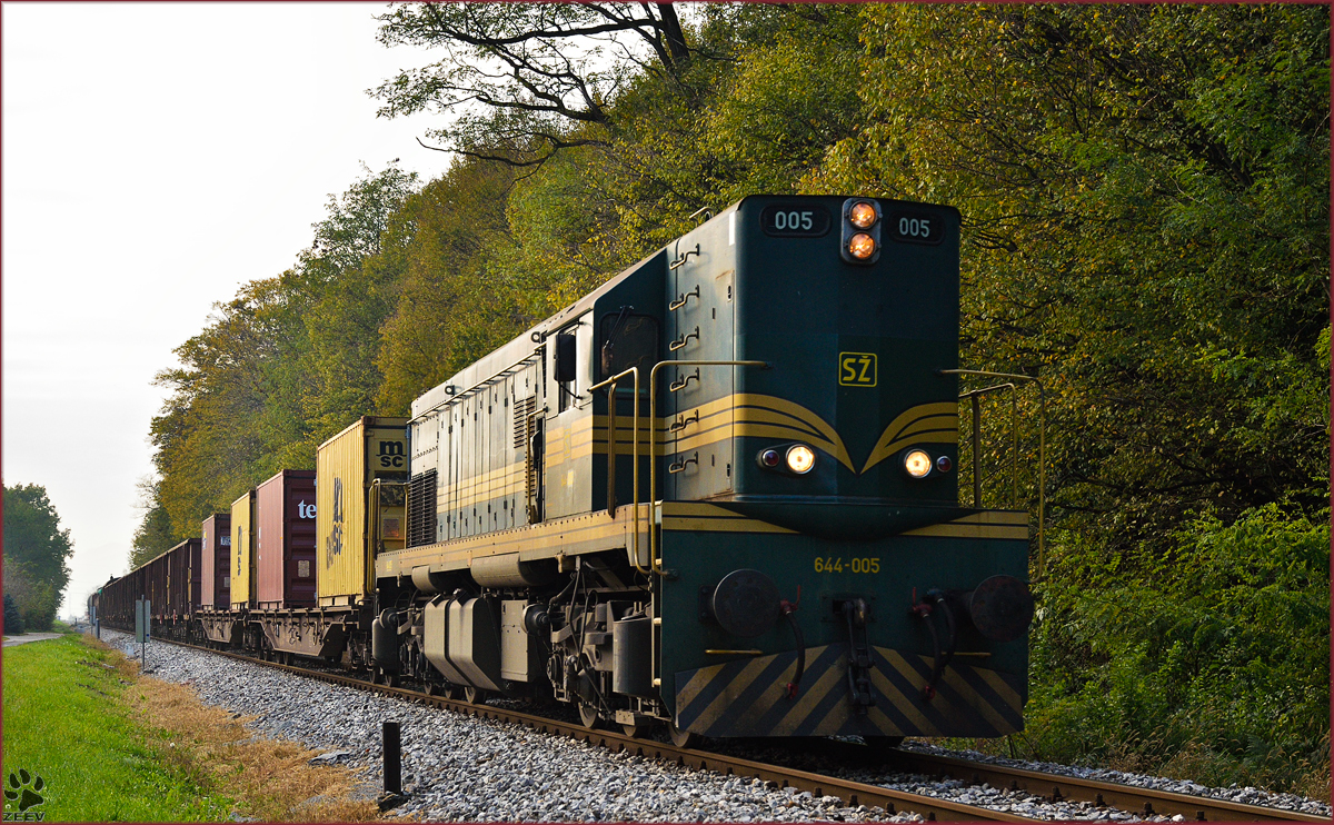 SŽ 644-005 zieht Güterzug durch Maribor-Studenci Richtung Tezno VBF. /29.10.2014