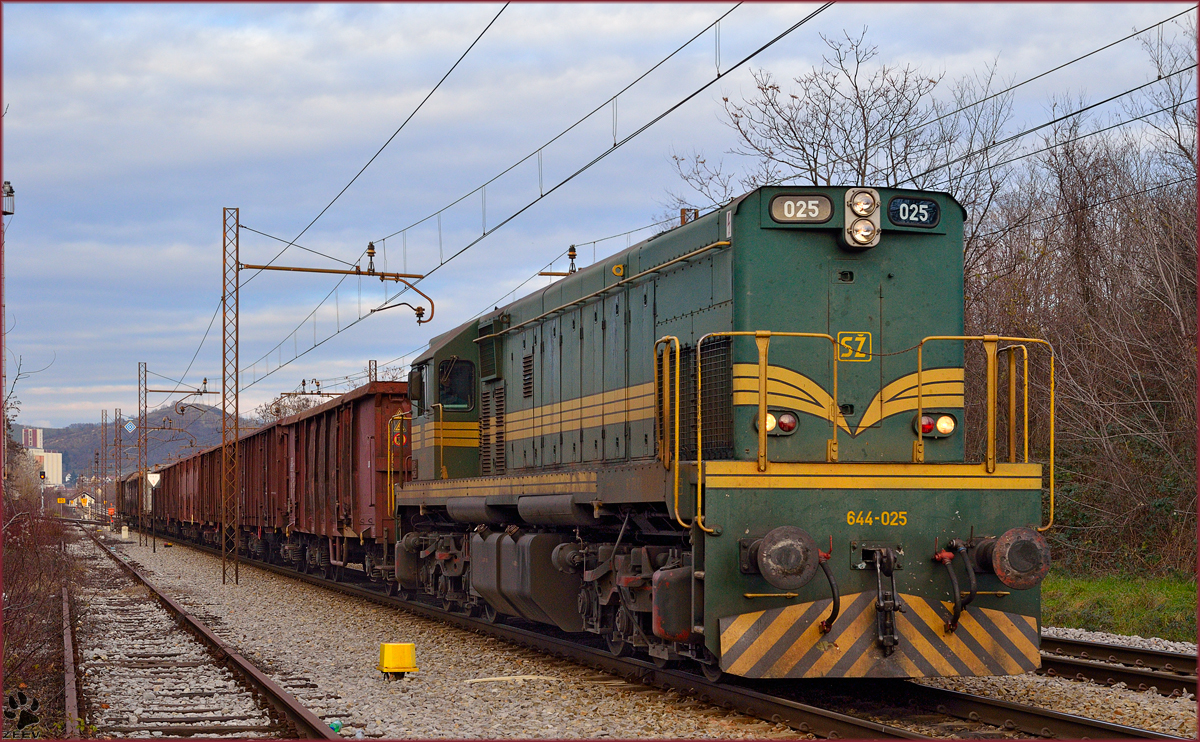 SŽ 644-025 zieht Güterzug durch Maribor-Tabor Richtung Tezno Verschiebebahnhof. /10.12.2013