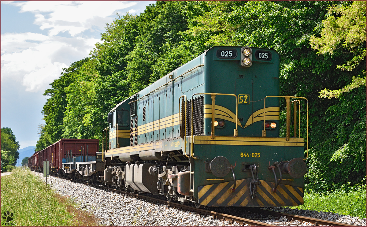 SŽ 644-025 zieht Güterzug durch Maribor-Studenci Richtung Tezno VBF. /20.5.2015