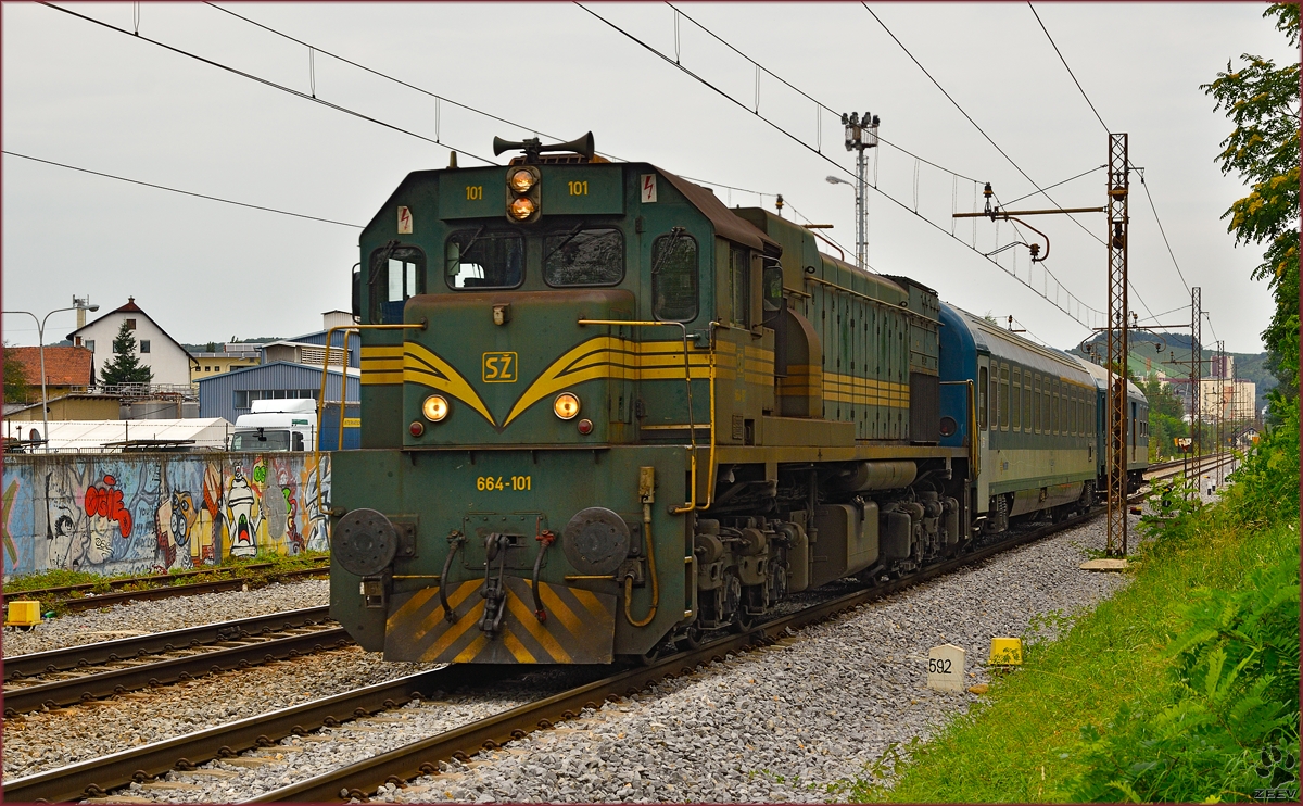 SŽ 664-101 zieht MV247 'Citadella' durch Maribor-Tabor Richtung Budapest. /3.9.2014