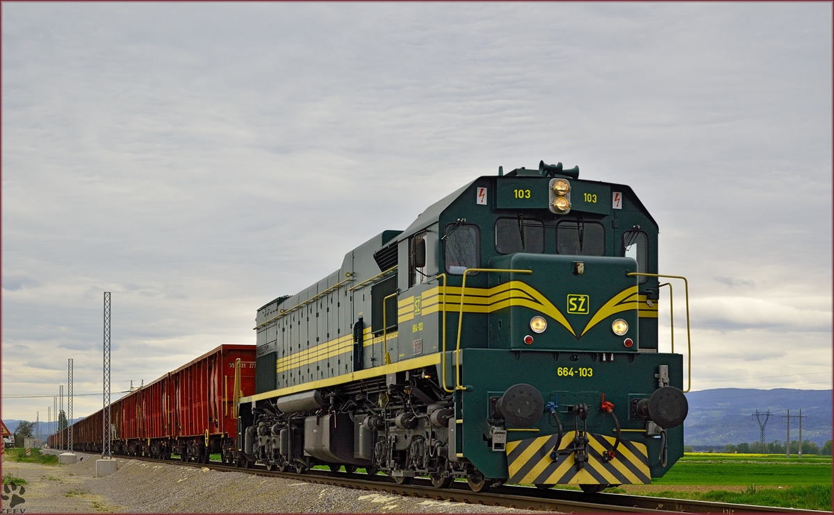 SŽ 664-103 zieht Güterzug durch Cirkovce Richtung Hodoš. /17.4.2014