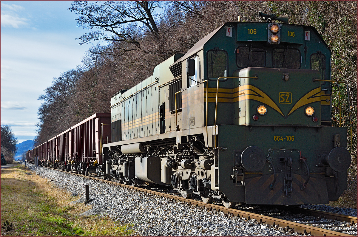 SŽ 664-106 zieht Güterzug durch Studenci Richtung Tezno VBF. /1.2.2016