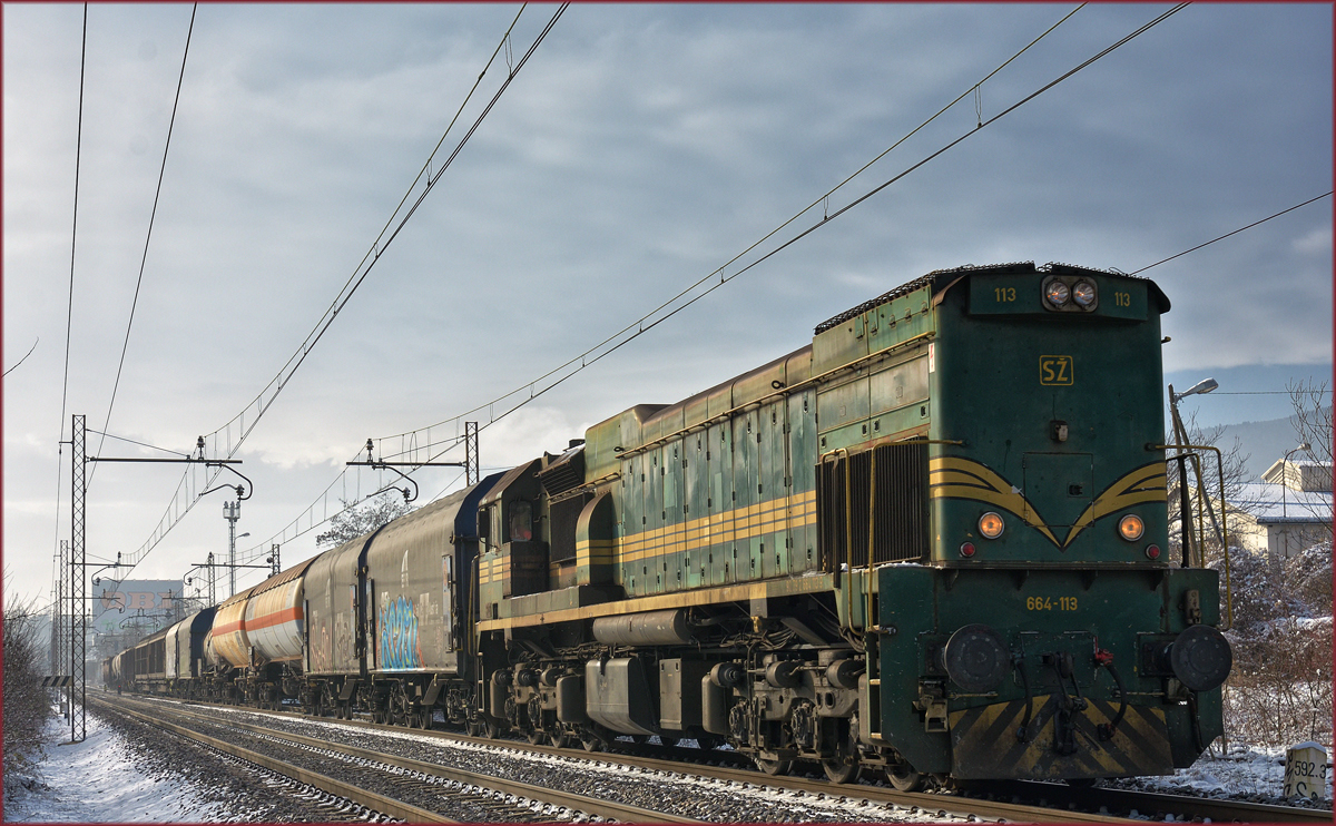 SŽ 664-113 zieht Güterzug durch Maribor-Tabor Richtung Norden. /16.1.2018