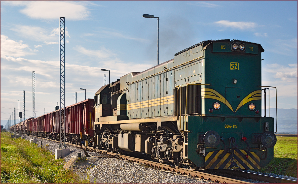 SŽ 664-115 zieht Güterzug durch Cirkovce-Polje Richtung Hodoš. /10.10.2014