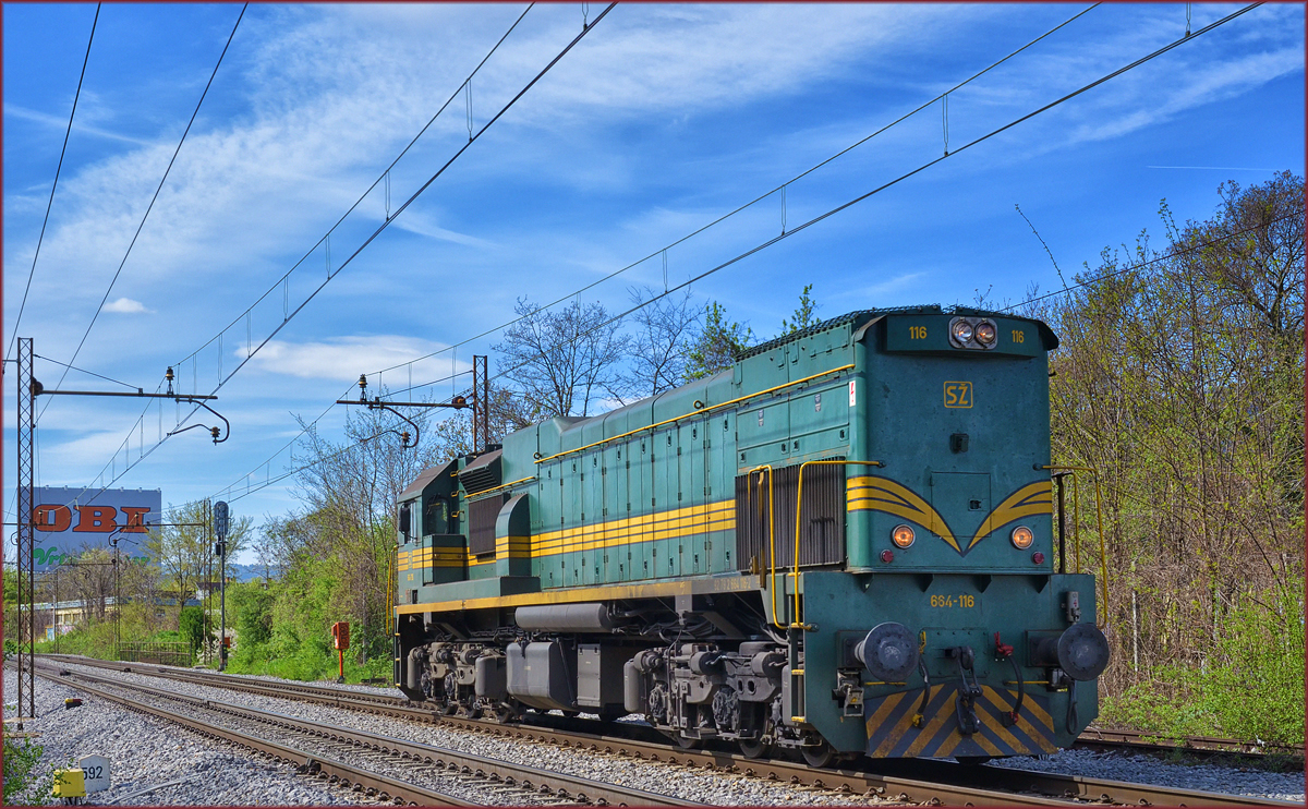 SŽ 664-116 fährt als Lokzug durch Maribor-Tabor Richtung Studenci. /7.4.2017