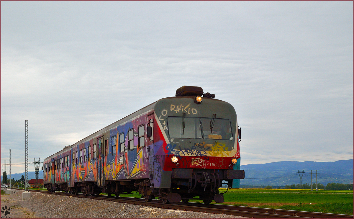 SŽ 814-116 fährt durch Cirkovce Richtung Ormož. /17.4.2014