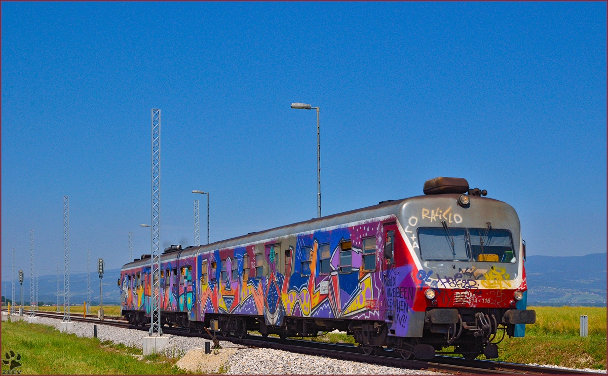 SŽ 814-116 fährt durch Cirkovce-Polje Richtung Ormož. /10.6.2014