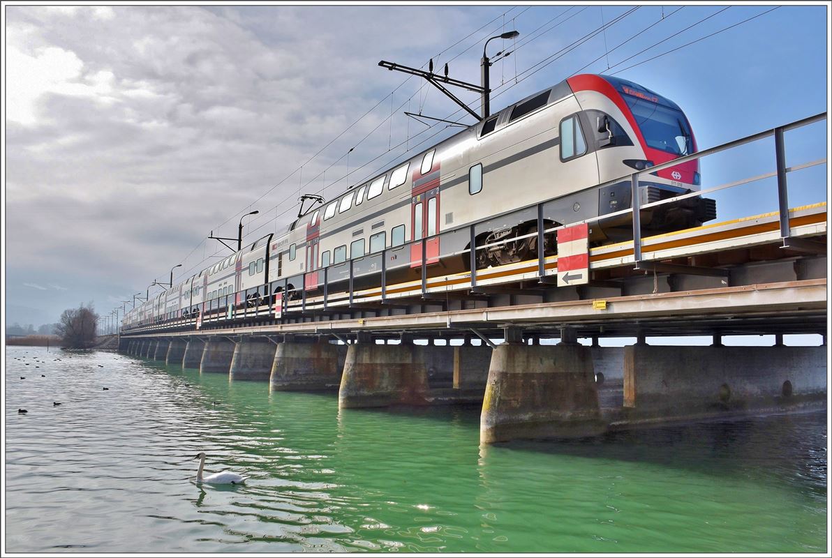S5 mit 511 018 auf der Seebrücke bei Rapperswil. (13.02.2017)