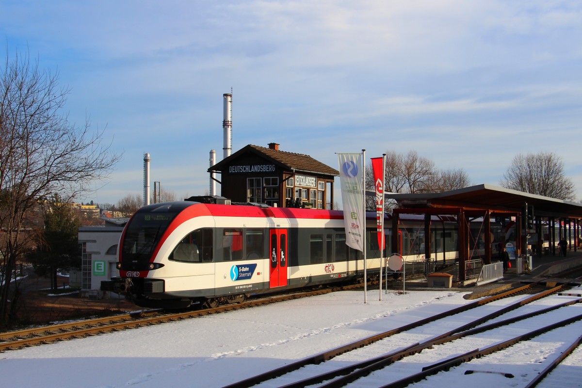 Samstag der 10.Januar 2015. 5063.003 zischt aus dem Bahnhof Deutschlandsberg gen Wies Eibiswald. 