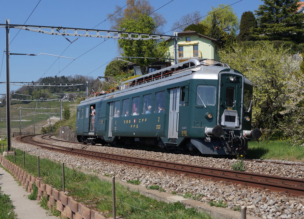 SBB: BDe 4/4 1643 auf Pendelfahrt bei Grandvaux am 8. März 2017.
Foto: Walter Ruetsch