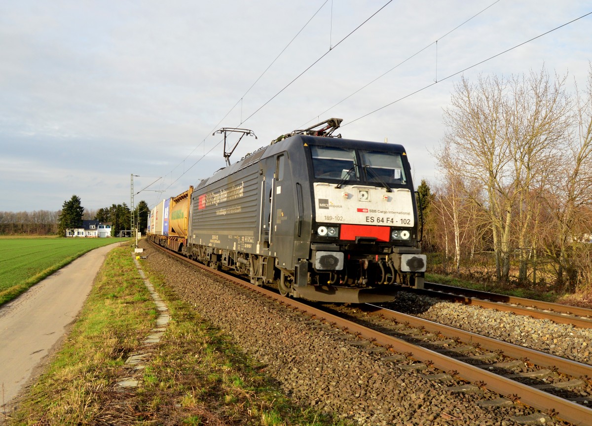 SBB Cargo 189 102 bei Kaarst Broicherseite am 19.12.2015