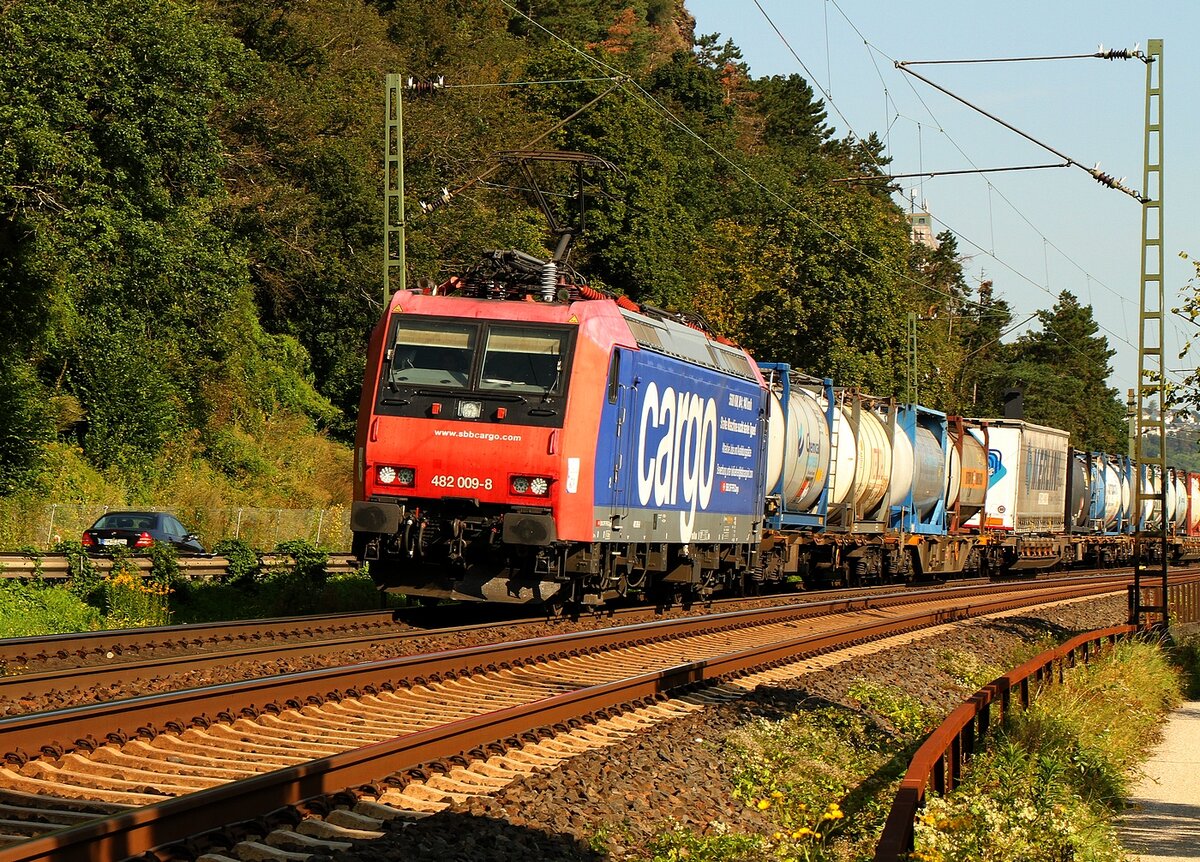 SBB Cargo 482 009 bei Königsbach auf der linken Rheinseite am 25.02.2021