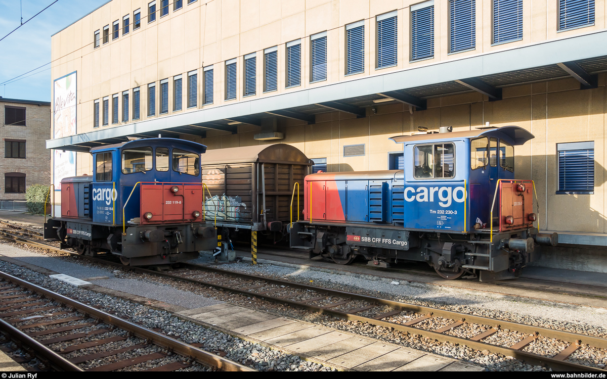 SBB Cargo Tm 232 230 und Tm 232 119 am 8. Februar 2020 in Meilen.