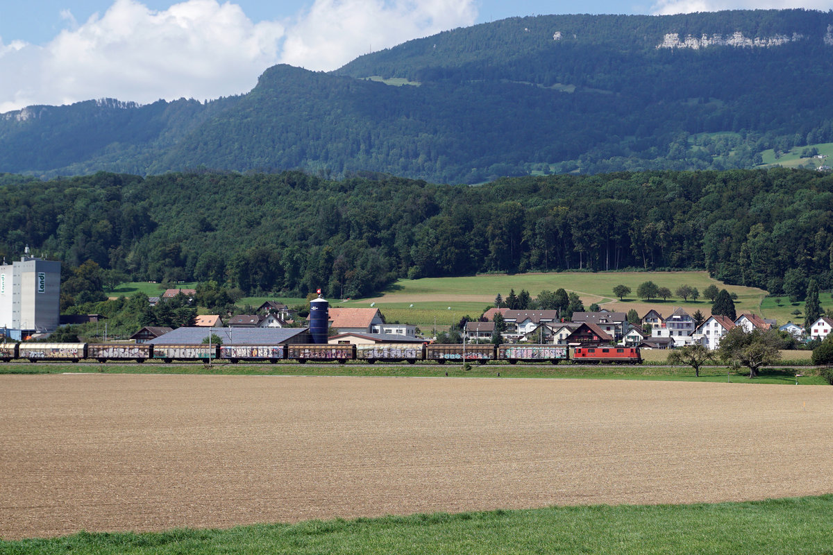 SBB CARGO.
Sechs verschiedene Güterzüge in der Landschaft verewigt bei Niederbipp am 30. August 2019.
Foto: Walter Ruetsch
