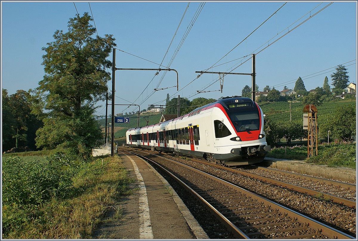 SBB FLIRT 524 009-8 unter SNCF Gleichstromfahrleitung in Russin als RER 96723 am 27. August 2009.