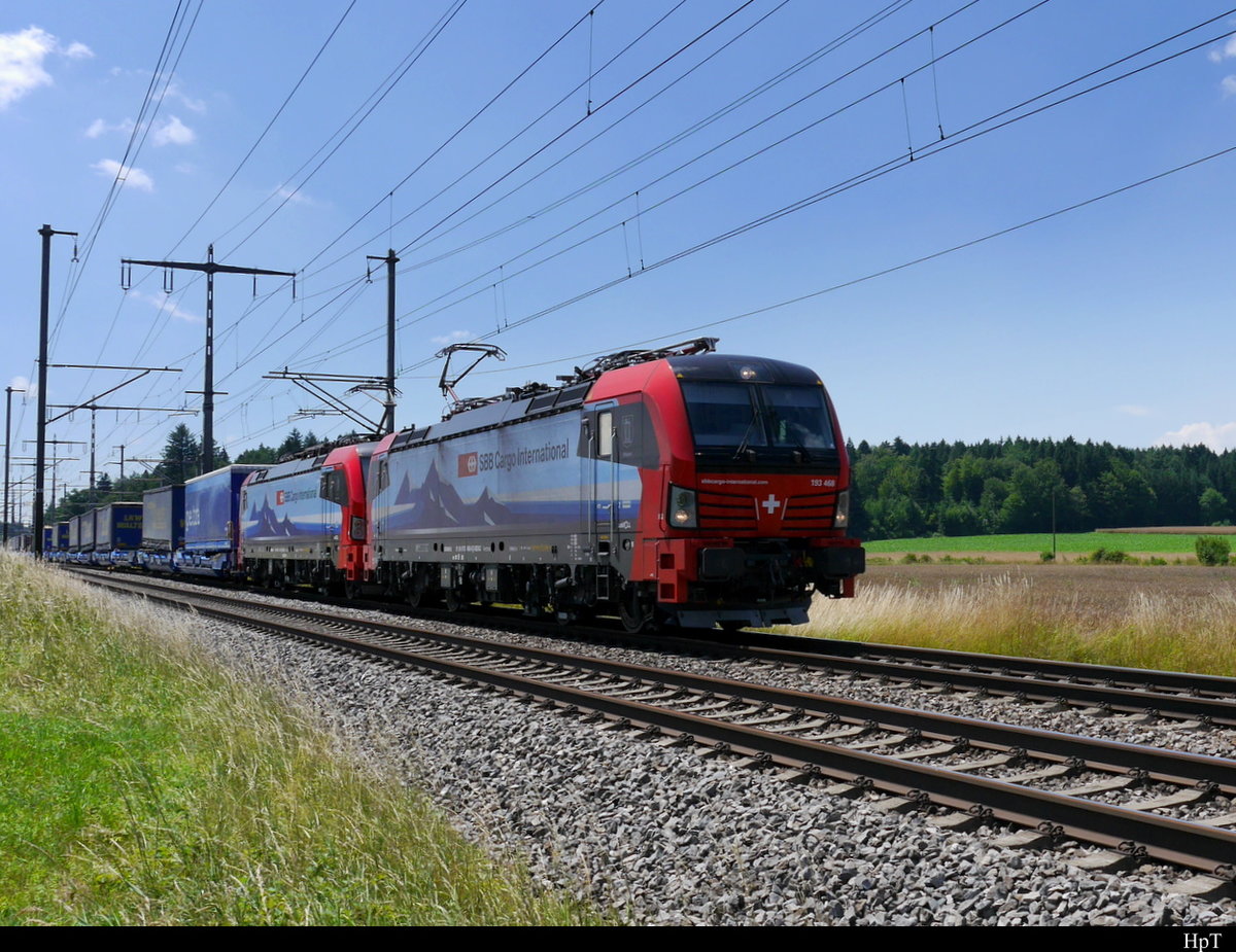 SBB - Loks 193 468-6 mit 193 474-4 mit Güterzug unterwegs bei Lyssach am 07.07.2018