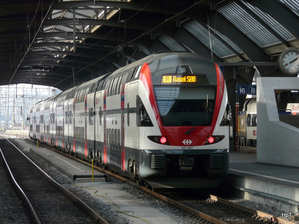 SBB - Nachschuss vom Triebzug RABe 511 027 bei der ausfahrt aus dem HB Zürich am 01.02.2014