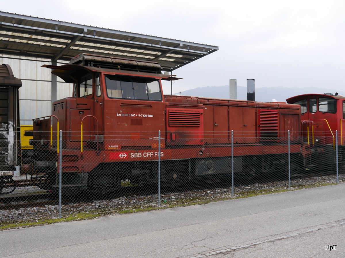 SBB - Rangierlok Bm 4/4  98 85 5840 414-7 abgestellt im Areal der SBB Werkstätte in Biel/Bienne am 24.02.2018