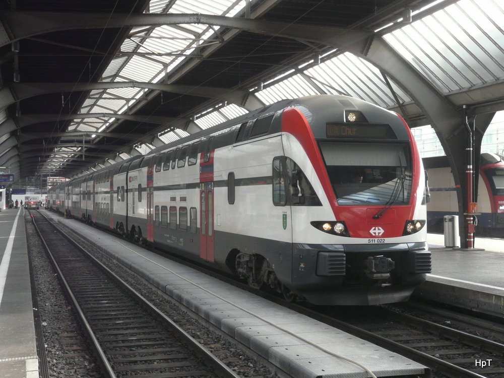 SBB - Triebzug RABe 511 022-1 als IR nach Chur im HB Zürich am 01.02.2014