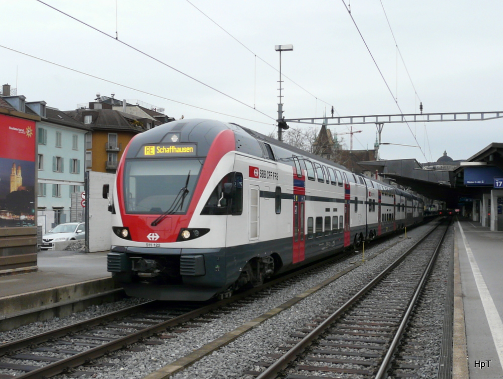 SBB - Triebzug RABe 511 122 als RE nach Schaffhausen bei der ausfahrt aus dem HB Zürich am 16.02.2014