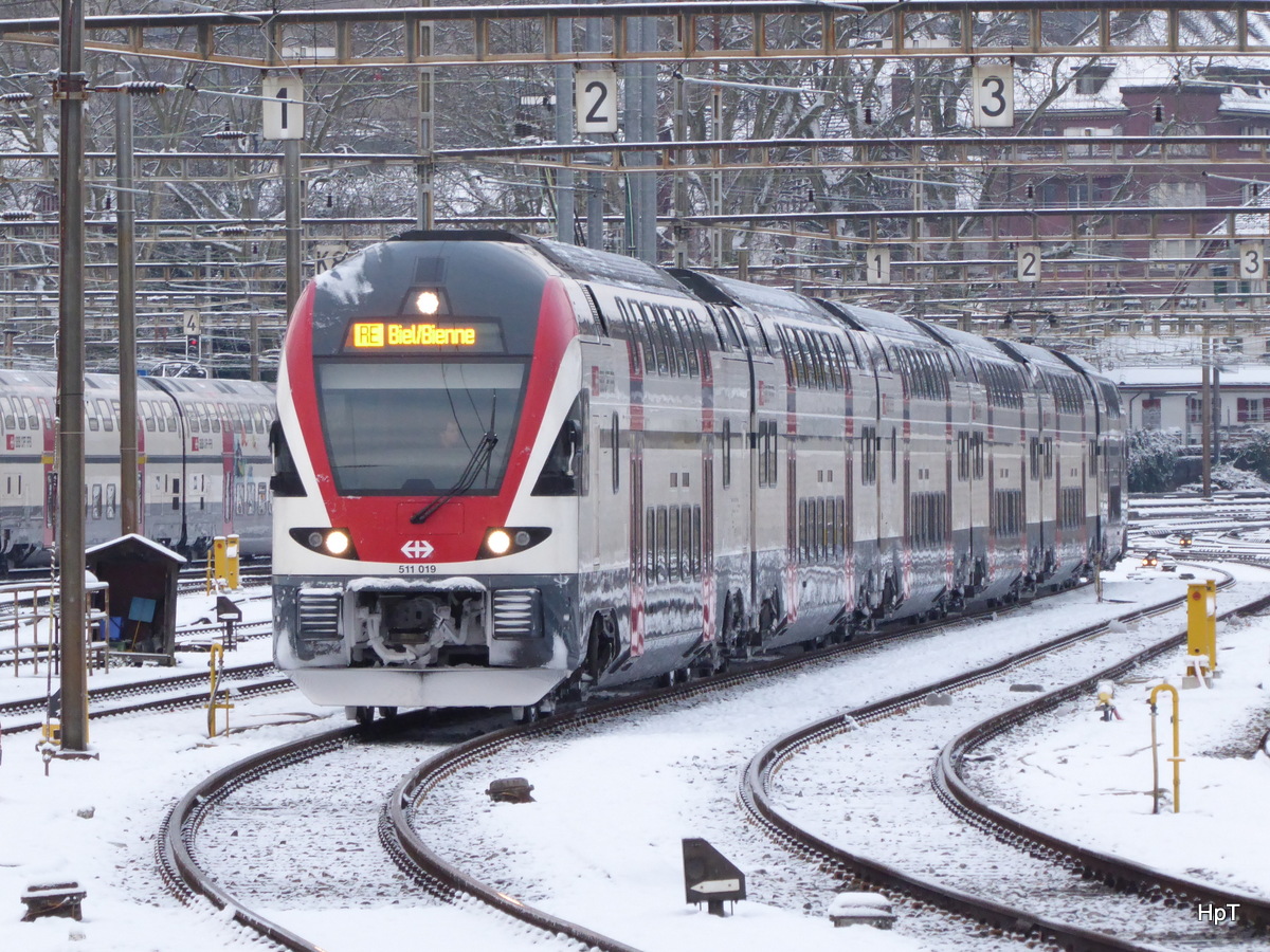 SBB - Triebzug RABe 511 019-7 abgestellt im Bahnhofsareal in Bern am 16.01.2016