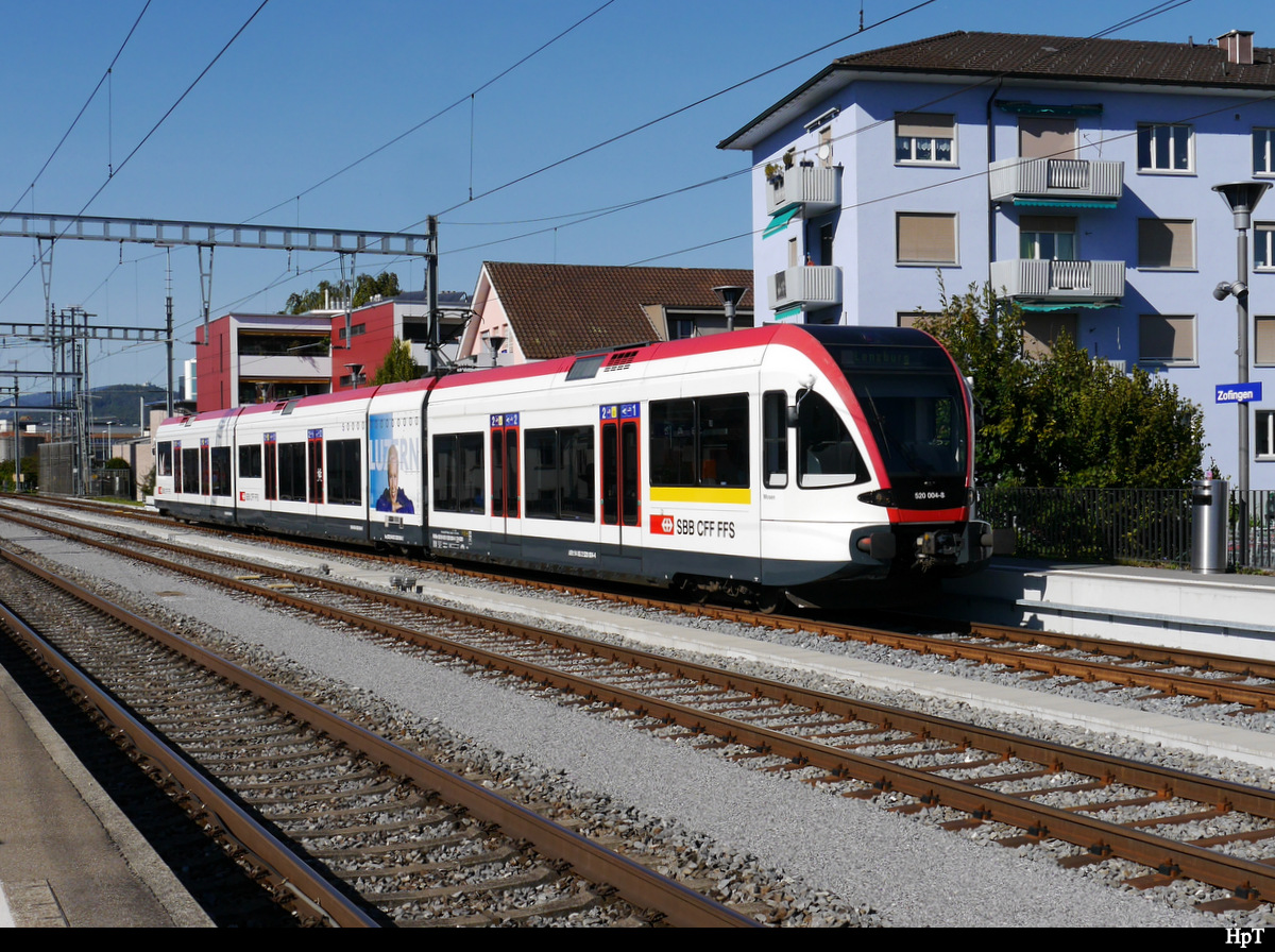 SBB - Triebzug RABe 520 004-8 bei der einfahrt im Bahnhof Zofingen am 25.09.2018