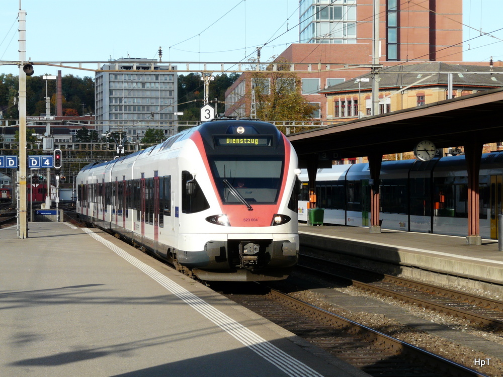 SBB - Triebzug RABe 523 004-5 unterwegs auf Dienstfahrt in Winterthur am 17.10.2013