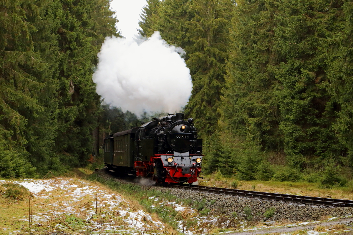 Scheinanfahrt von 99 6001 mit IG HSB-Sonderzug am 07.02.2016 zwischen Elend und Sorge. (Bild 3)