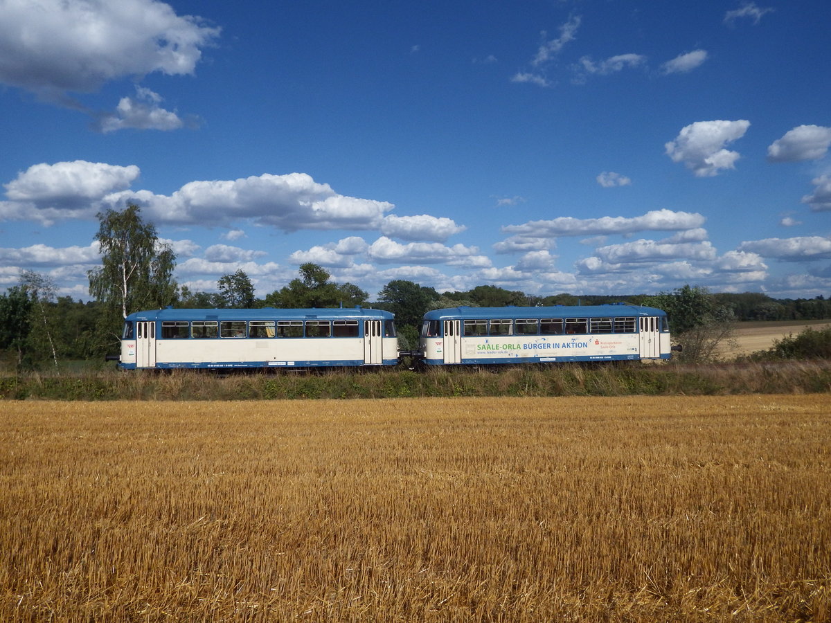 Schienenbus der Wisentatalbahn am 11.August 2018 auf der Fahrt in die Garage