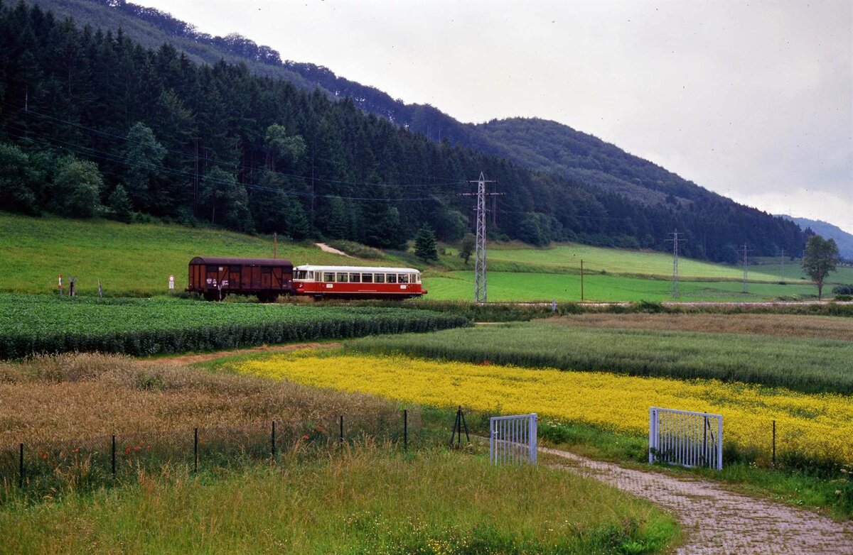 Schienenbuszug auf der Hohenzollerischen Landesbahn, 29.10.1984