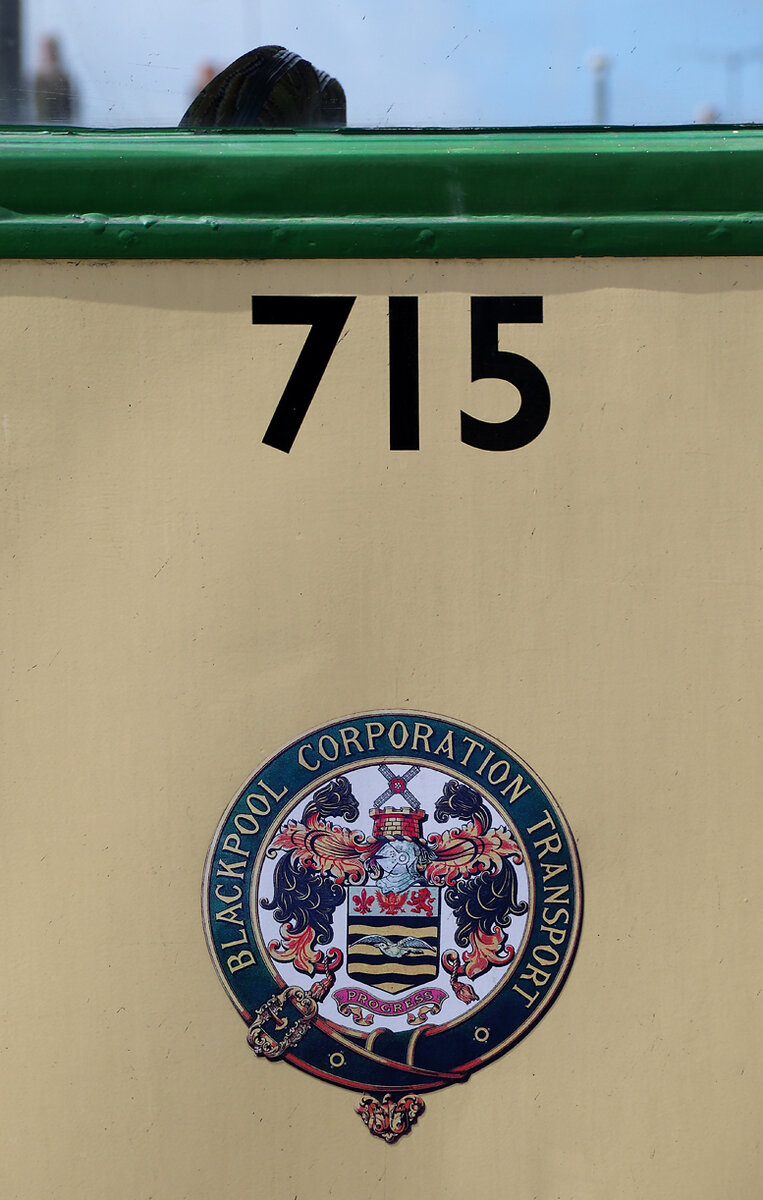 Schild auf dem Heritage-Tram. Blackpool, 12.5.2022