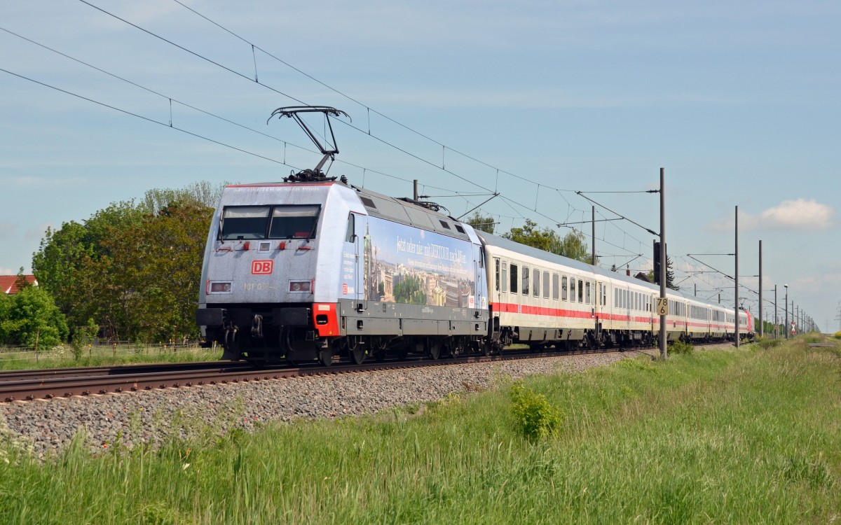 ...schob 101 016 den IC 2048 am 10.05.14 durch Braschwitz Richtung Magdeburg seinem Ziel Köln entgegen.